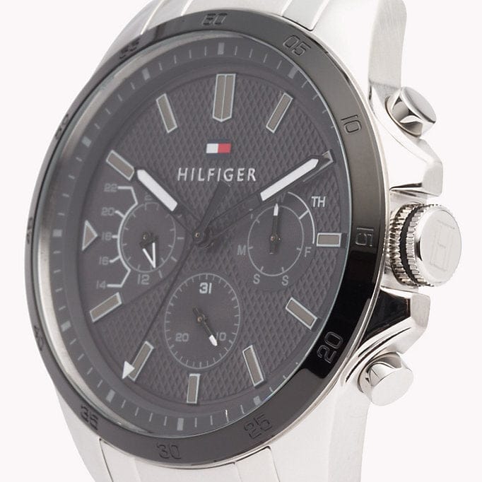 Tommy Hilfiger Iconic Quartz Black Dial Silver Steel Strap Watch for Men - 1791564