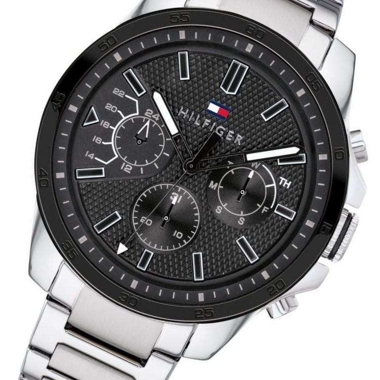 Tommy Hilfiger Iconic Quartz Black Dial Silver Steel Strap Watch for Men - 1791564