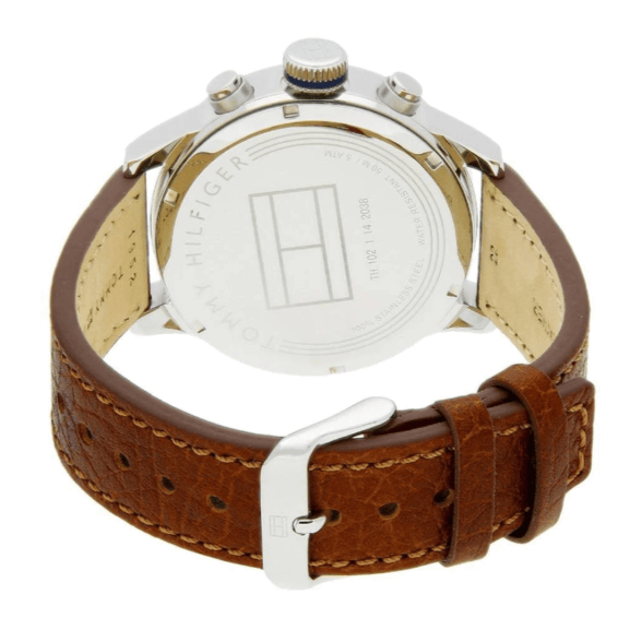 Tommy Hilfiger Jackson Multi-Function Silver Dial Brown Leather Strap Watch for Men - 1791239