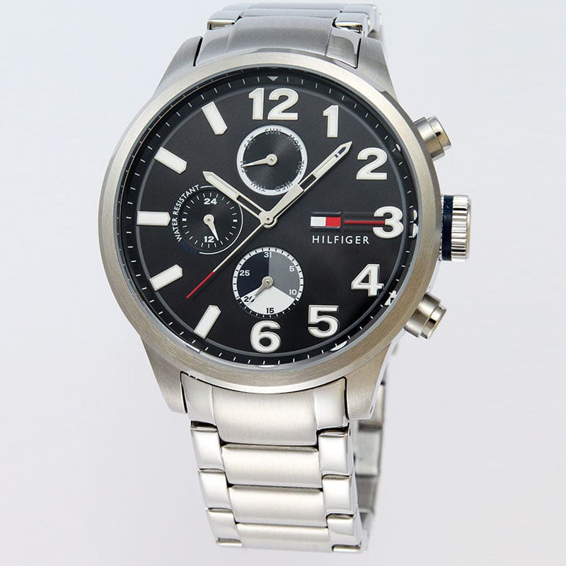 Tommy Hilfiger Jackson Quartz Black Dial Silver Steel Strap Watch for Men - 1791243