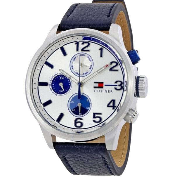 Tommy Hilfiger Jackson Silver Dial Black Leather Strap Watch for Men - 1791240