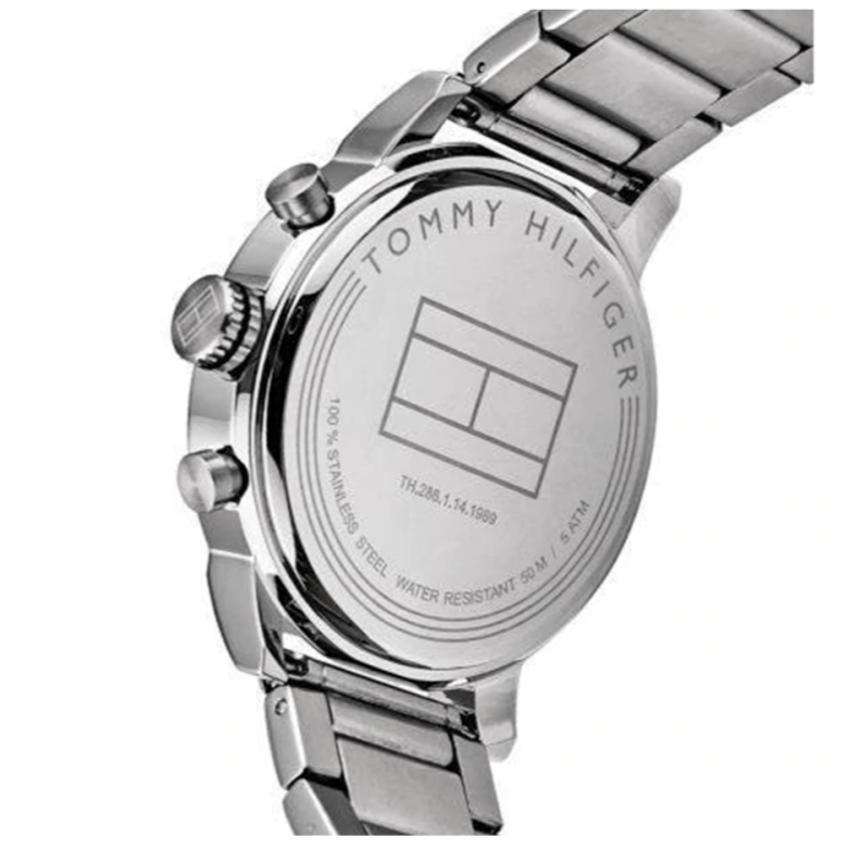 Tommy Hilfiger Jake Chronograph Black Dial Silver Steel Strap Watch for Men - 1791234