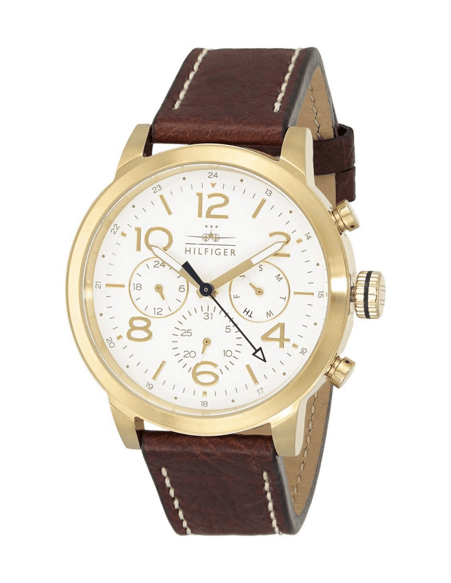 Tommy Hilfiger Jake Quartz White Dial Brown Leather Strap Watch for Men - 1791231