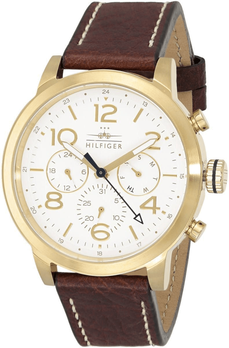 Tommy Hilfiger Jake Quartz White Dial Brown Leather Strap Watch for Men - 1791231