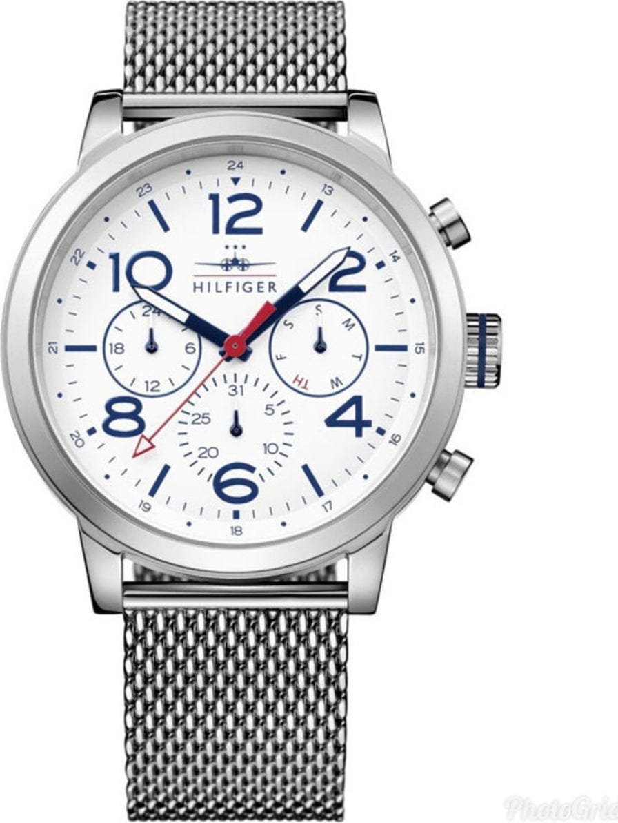 Tommy Hilfiger Jake Quartz White Dial Silver Mesh Bracelet Watch for Men - 1791233