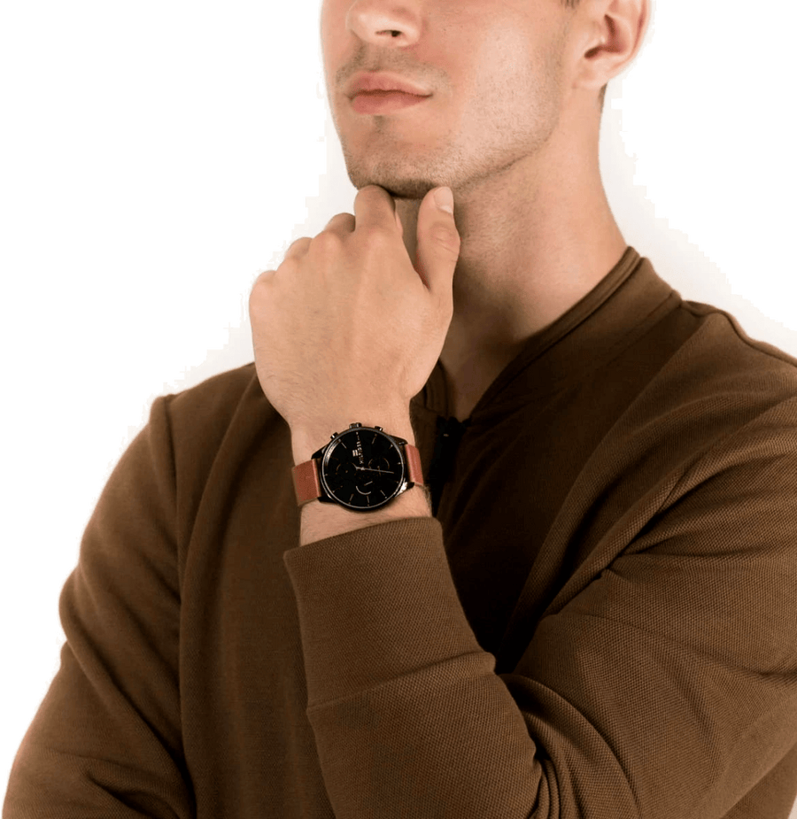 Tommy Hilfiger James Quartz Black Dial Brown Leather Strap Watch For Men - 1791486