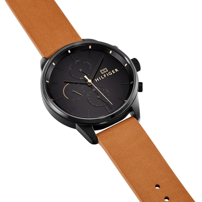 Tommy Hilfiger James Quartz Black Dial Brown Leather Strap Watch For Men - 1791486