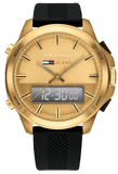 Tommy Hilfiger Jeans Digital Analog Gold Dial Black Rubber Strap Watch For Women  - 1791762