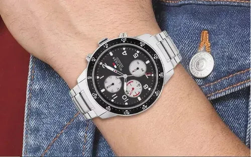 Tommy Hilfiger Jimmy Multifunction Black Dial Silver Steel Strap Watch For Men  - 1791950