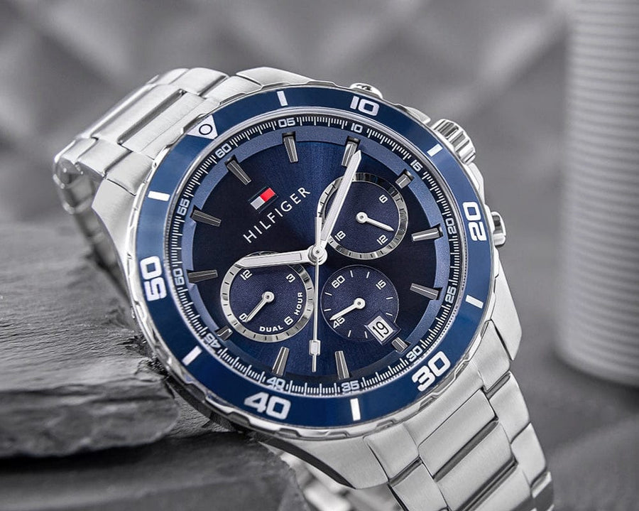 Tommy Hilfiger Jordan Chronograph Blue Dial Silver Steel Strap Watch For Men - 1792094