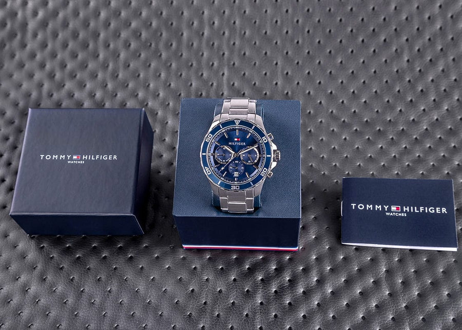 Tommy Hilfiger Jordan Chronograph Blue Dial Silver Steel Strap Watch For Men - 1792094
