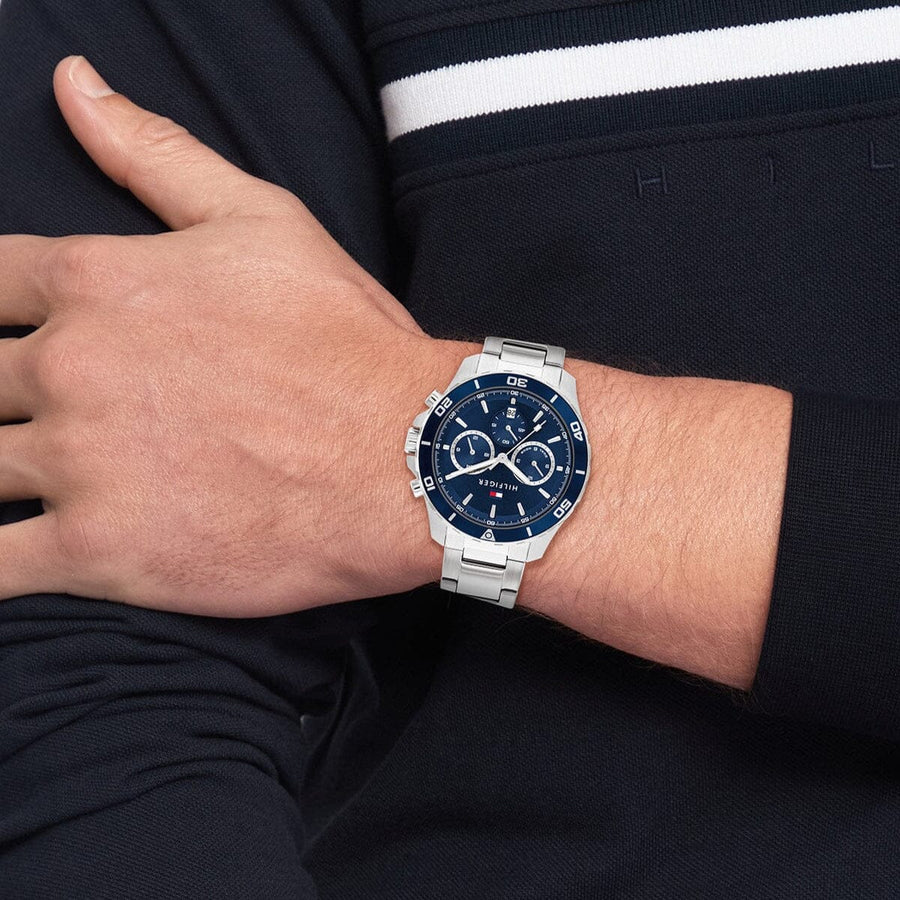Tommy Hilfiger Jordan Chronograph Blue Dial Silver Steel Strap Watch For Men - 1792094