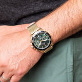 Tommy Hilfiger Jordan Chronograph Green Dial Gold Mesh Strap Watch For Men - 1792093