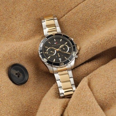 Tommy Hilfiger Jordon Chronograph Black Dial Two Tone Steel Strap Watch For Men - 1792095