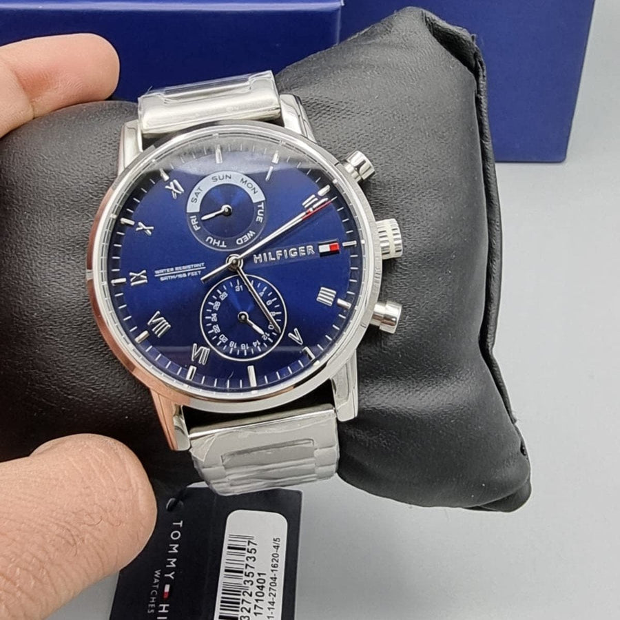 Tommy Hilfiger Kane Blue Dial Silver Steel Strap Watch for Men - 1710401
