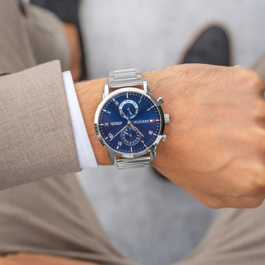 Tommy Hilfiger Kane Blue Dial Silver Steel Strap Watch for Men - 1710401