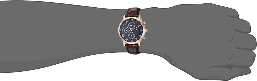 Tommy Hilfiger Kane Chronograph Blue Dial Brown Leather Strap Watch for Men - 1791399