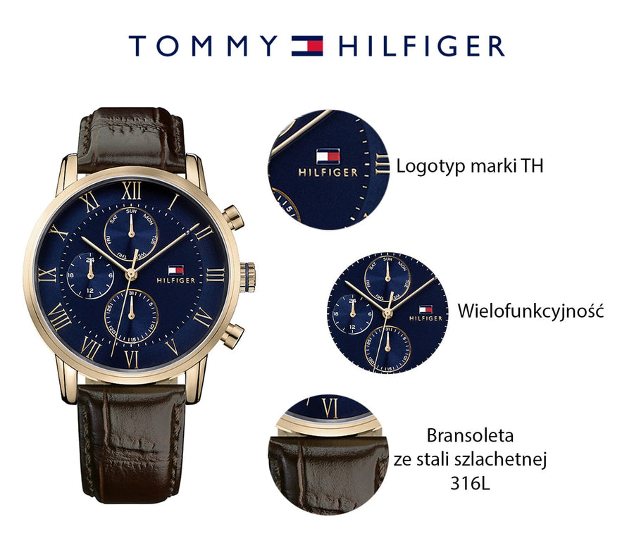 Tommy Hilfiger Kane Chronograph Blue Dial Brown Leather Strap Watch for Men - 1791399