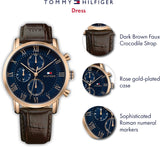 Tommy Hilfiger Kane Chronograph Blue Dial Brown Leather Strap Watch for Men - 1791399