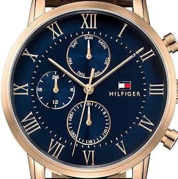 Tommy Hilfiger Kane Chronograph Blue Dial Brown Leather Strap Watch for Men - 1791399