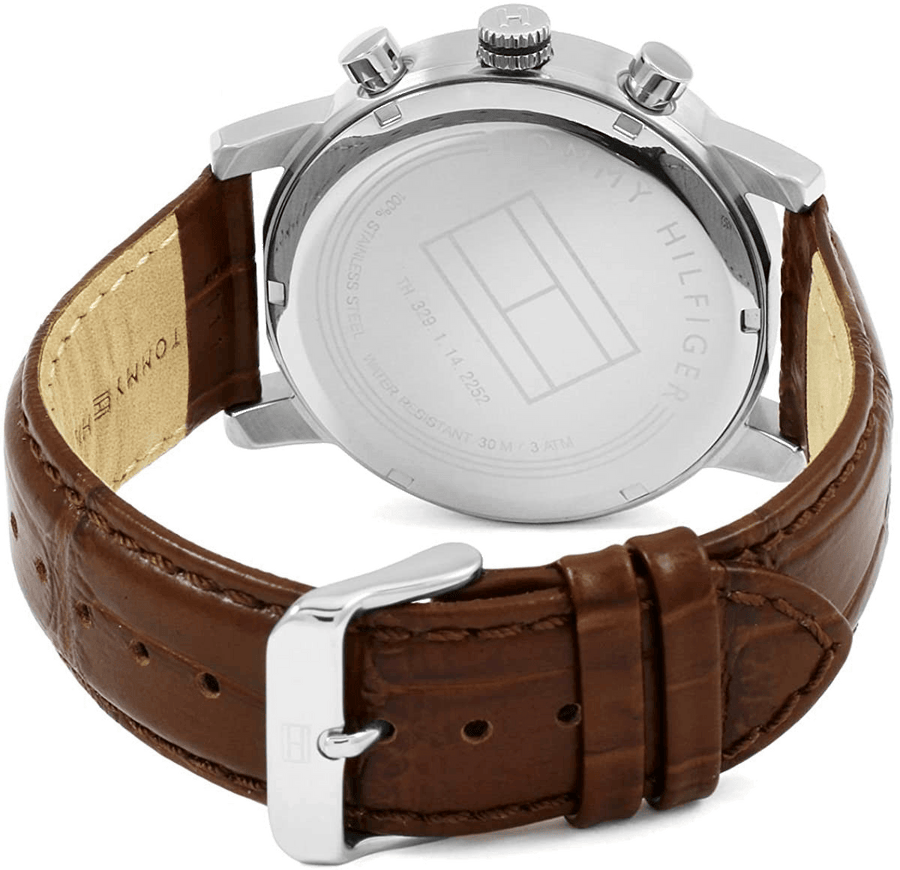 Tommy Hilfiger Kane Chronograph White Dial Brown Leather Strap Watch for Men - 1791400