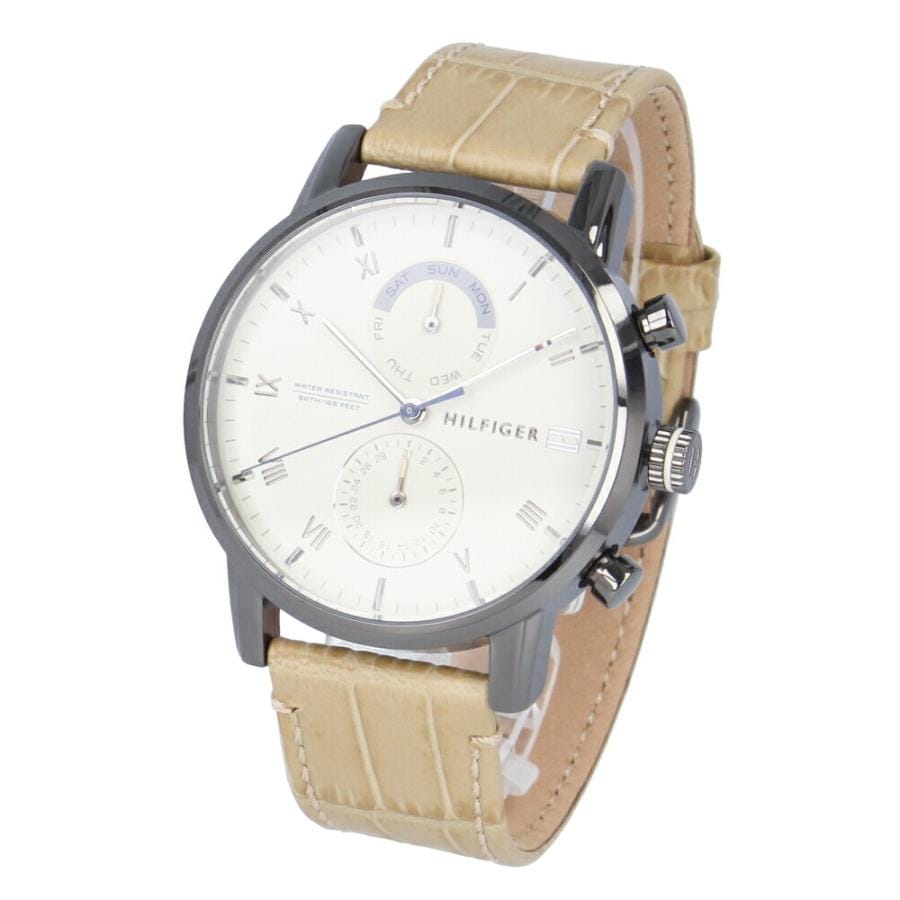 Tommy Hilfiger Kane White Dial Beige Leather Strap Watch for Men - 1710399