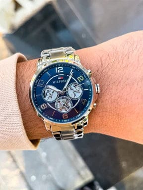 Tommy Hilfiger Keagan Blue Dial Silver Steel Strap Watch for Men - 1791293