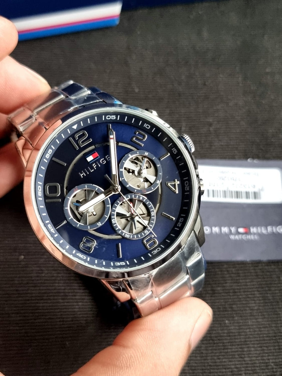 Tommy Hilfiger Keagan Blue Dial Silver Steel Strap Watch for Men - 1791293