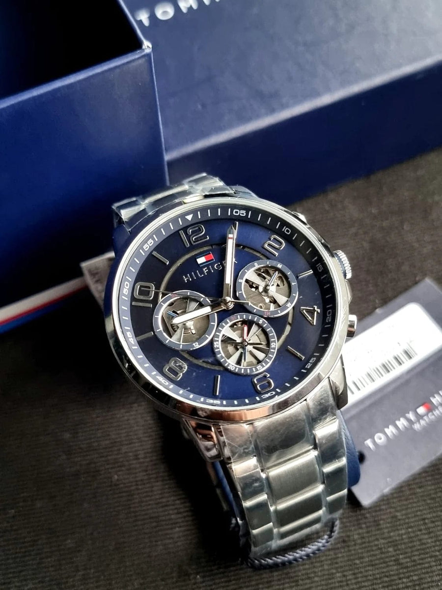 Tommy Hilfiger Keagan Blue Dial Silver Steel Strap Watch for Men - 1791293