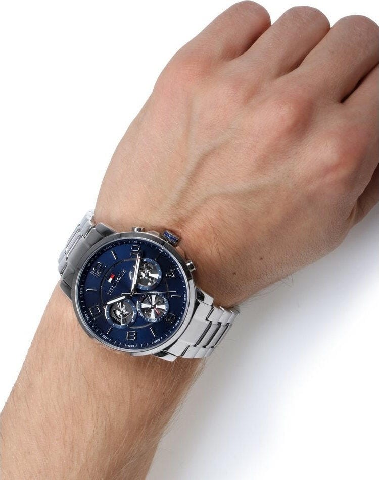 Tommy Hilfiger Keagan Blue Dial Silver Steel Strap Watch for Men - 1791293