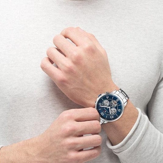 Tommy Hilfiger Keagan Blue Dial Silver Steel Strap Watch for Men - 1791293