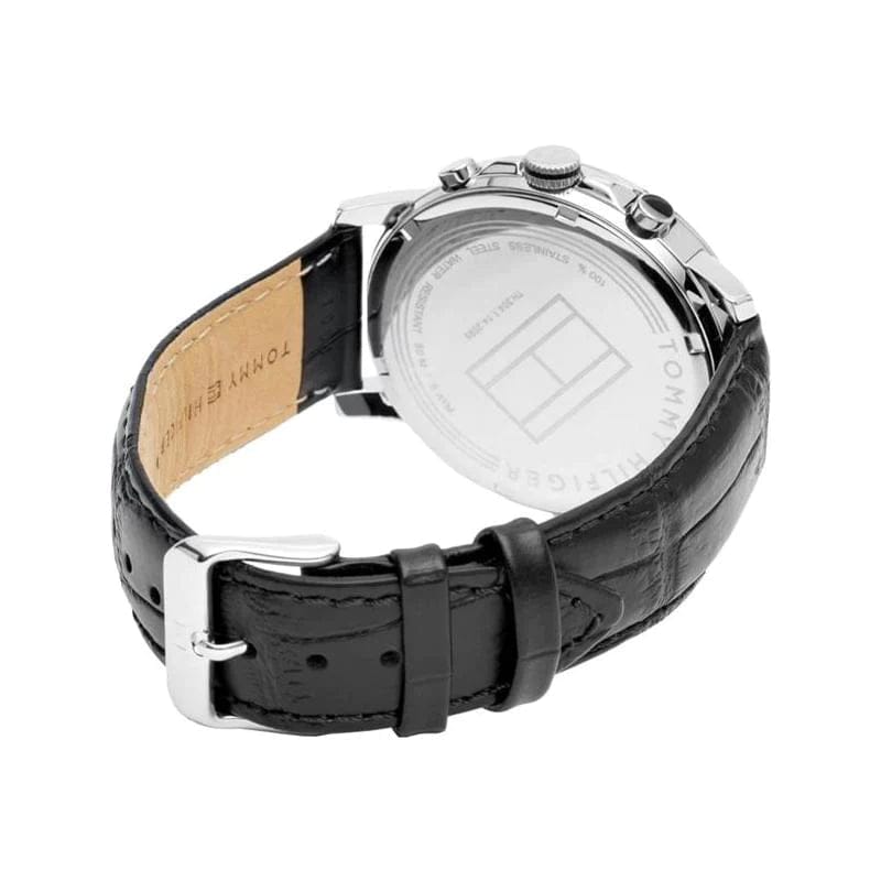 Tommy Hilfiger Keagan Quartz Grey Dial Black Leather Strap Watch for Men - 1791289