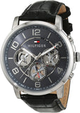 Tommy Hilfiger Keagan Quartz Grey Dial Black Leather Strap Watch for Men - 1791289