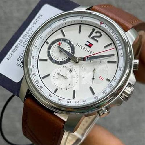 Tommy Hilfiger Landon Chronograph White Dial Brown Leather Strap Watch for Men - 1791531
