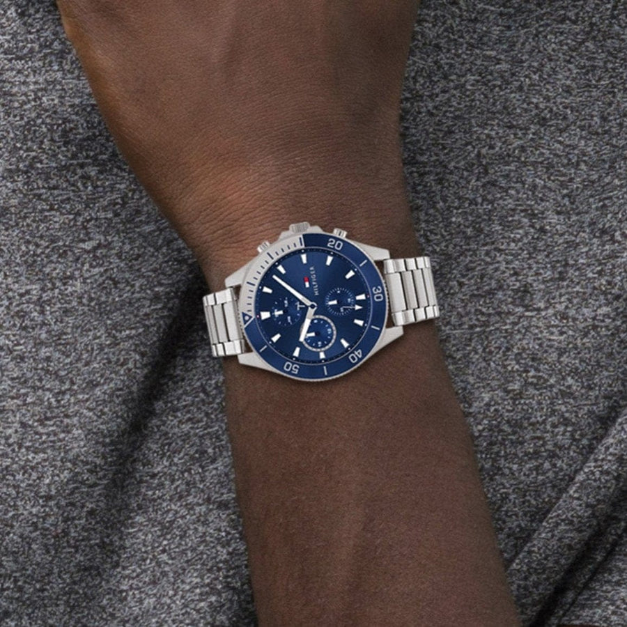 Tommy Hilfiger Larson Chronograph Blue Dial Silver Steel Strap Watch For Men - 1791917