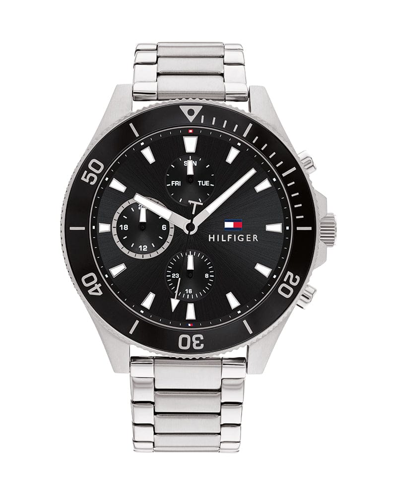 Tommy Hilfiger Larson Multifunction Black Dial Silver Steel Strap Watch For Men - 1791916