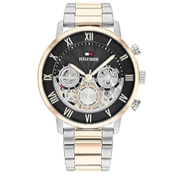 Tommy Hilfiger Legend Chronograph Black Dial Two Tone Steel Strap Watch For Men - 1710570