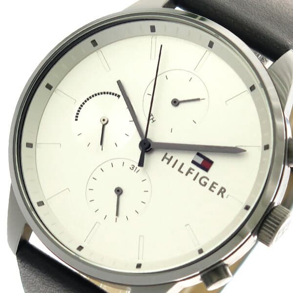 Tommy Hilfiger Lexor Silver Dial Black Leather Strap Watch For Men - 1791489