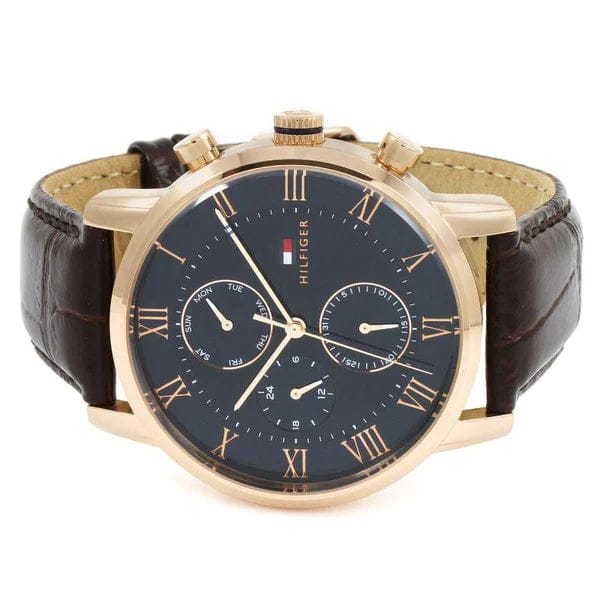 Tommy Hilfiger London Chronograph Blue Dial Brown Leather Strap Watch for Men - 1791532