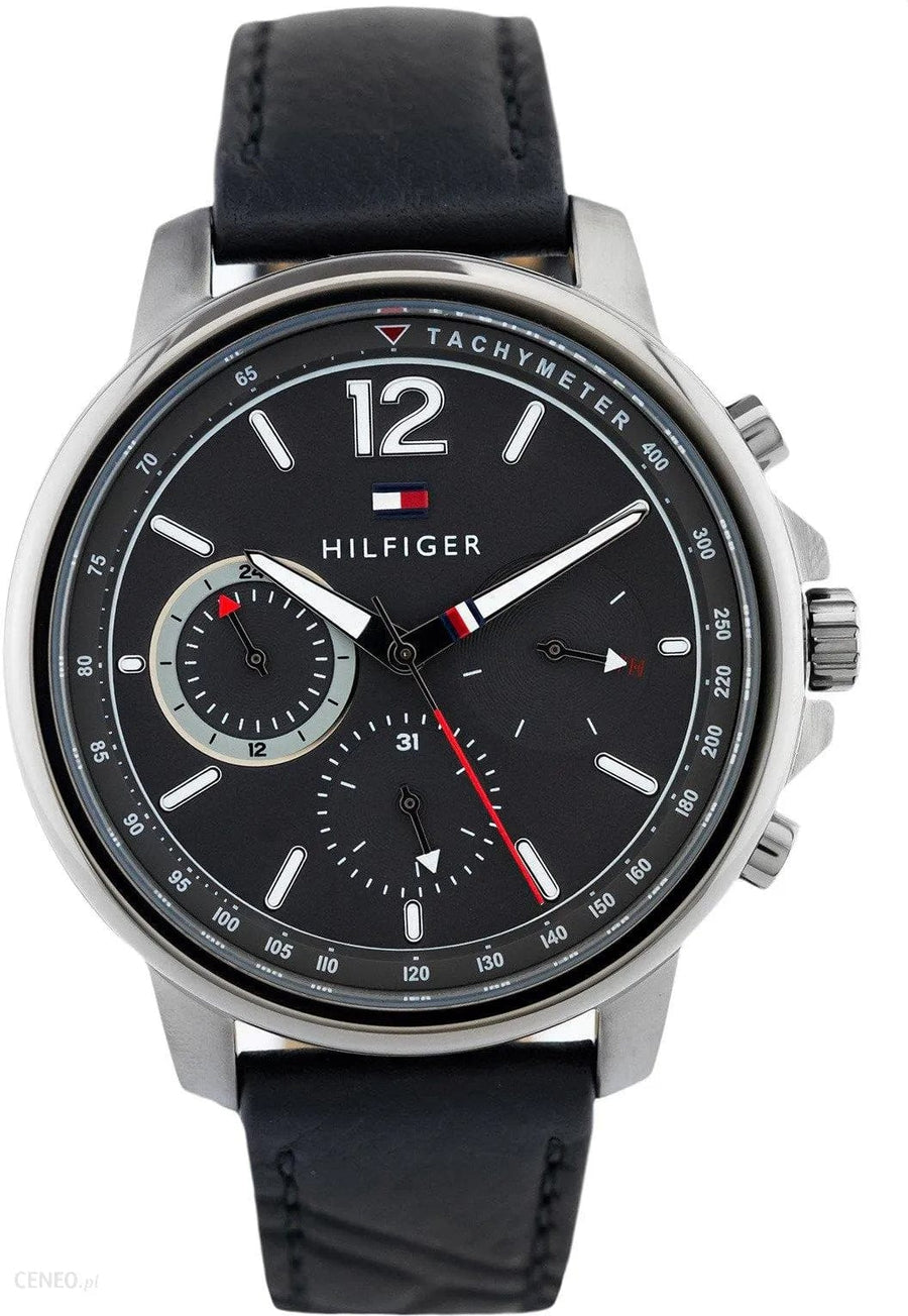 Tommy Hilfiger London Chronograph Grey Dial Black Leather Strap Watch for Men - 1791533