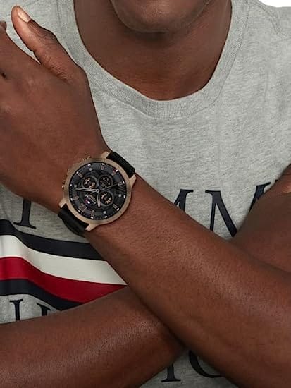 Tommy Hilfiger Luca Chronograph Black Dial Black Rubber Strap Watch For Men - 1710491