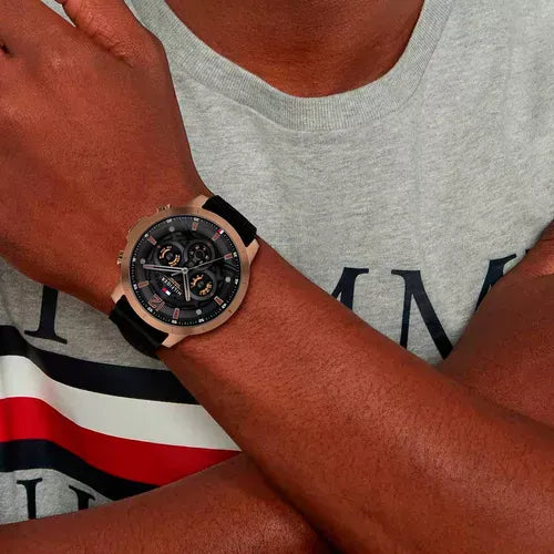 Tommy Hilfiger Luca Chronograph Black Dial Black Rubber Strap Watch For Men - 1710491