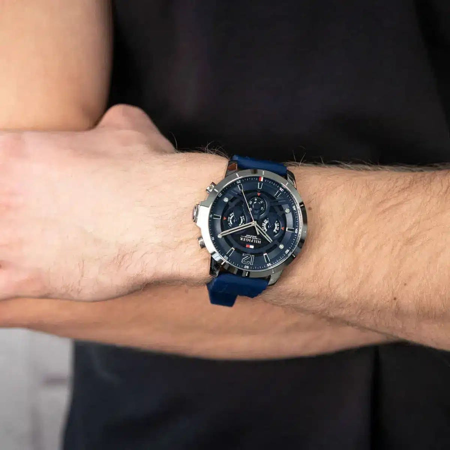 Tommy Hilfiger Luca Chronograph Blue Dial Blue Silicone Strap Watch For Men - 1710489