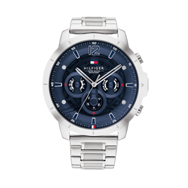 Tommy Hilfiger Luca Chronograph Blue Dial Silver Steel Strap Watch For Men - 1710492