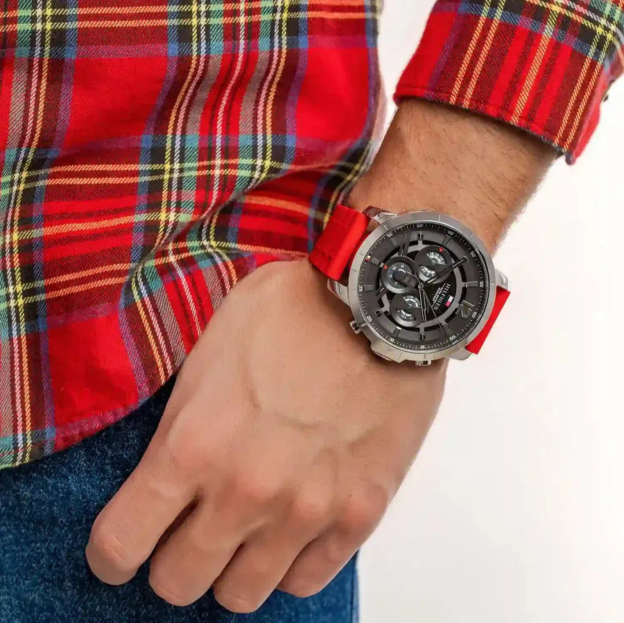 Tommy Hilfiger Luca Chronograph Grey Dial Red Silicone Strap Watch For Men - 1710490