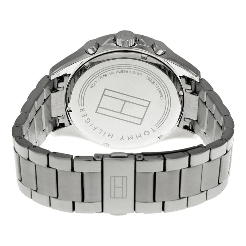 Tommy Hilfiger Luke Chronograph Black Dial Silver Steel Strap Watch for Men - 1791104