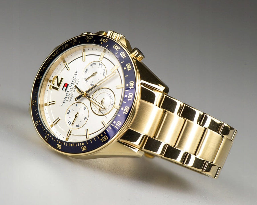 Tommy Hilfiger Luke Chronograph White Dial Gold Steel Strap Watch for Men - 1791121