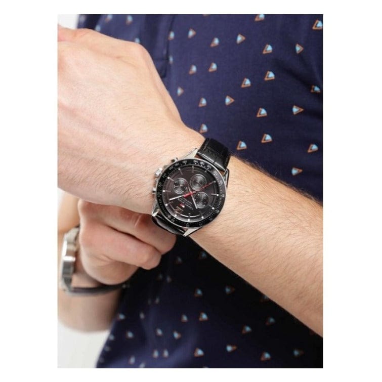 Tommy Hilfiger Luke Quartz Black Dial Black Leather Strap Watch for Men - 1791117