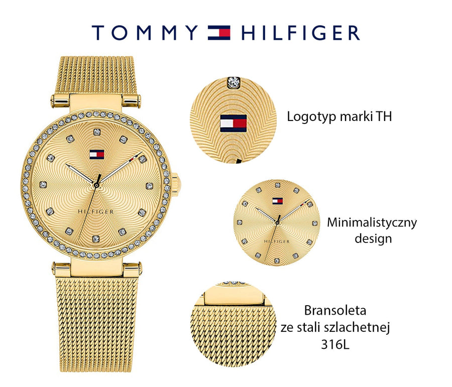 Tommy Hilfiger Lynn Quartz Gold Dial Gold Mesh Bracelet Watch For Women - 1781864
