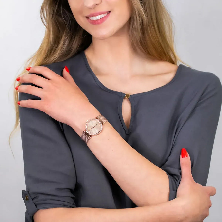 Tommy Hilfiger Lynn Quartz Rose Gold Dial Rose Gold Mesh Bracelet Watch For Women - 1781865